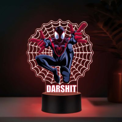 Custom Superhero Acrylic LED Lamp with UV Print – Personalized Name Web Design Night Light for Kids